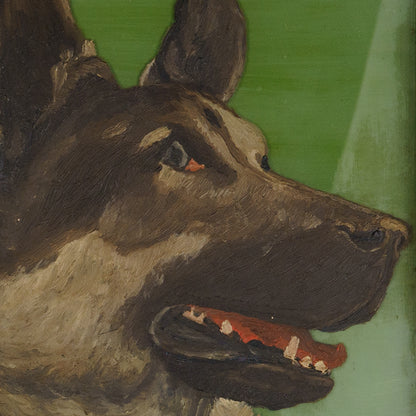 Vintage German Shepherd Painting on Glass, 1950s