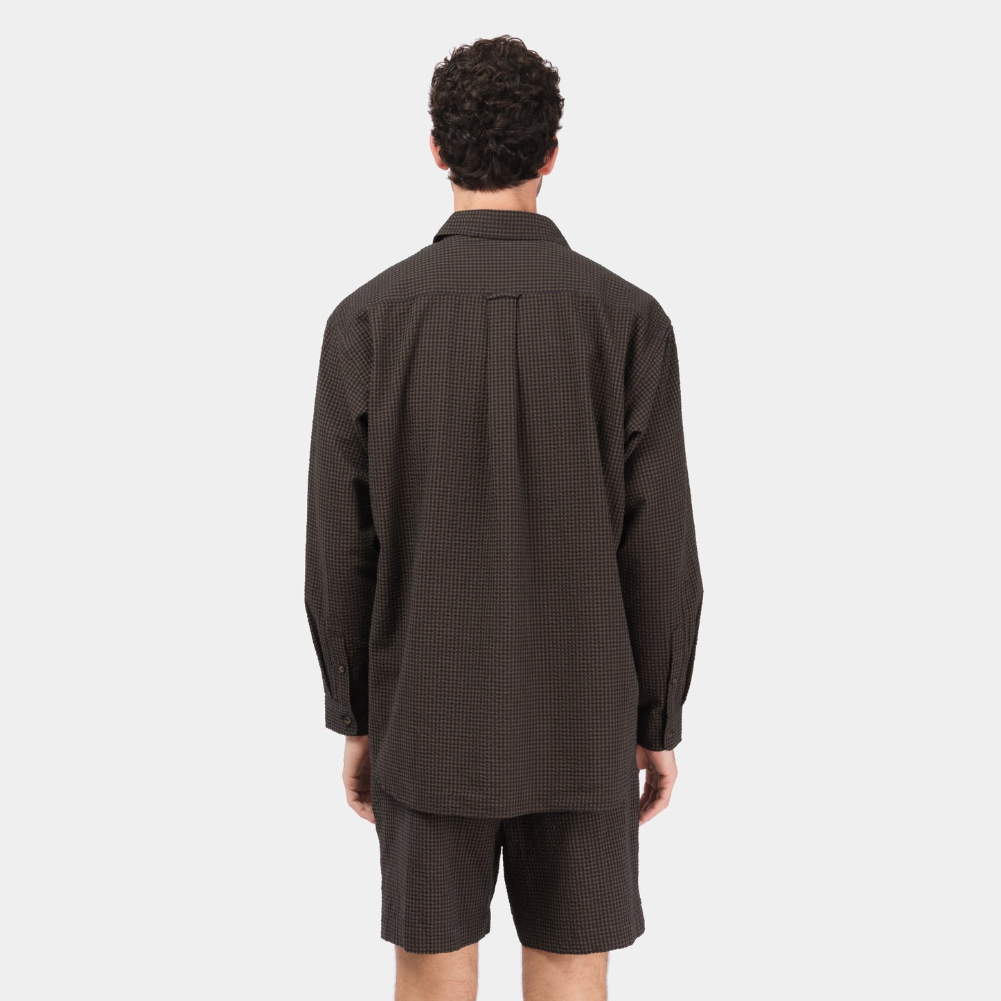 Gingham Seersucker Gardening Chemise in Brown Field Check