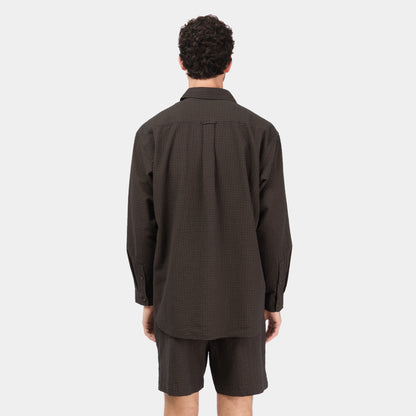 Gingham Seersucker Gardening Chemise in Brown Field Check