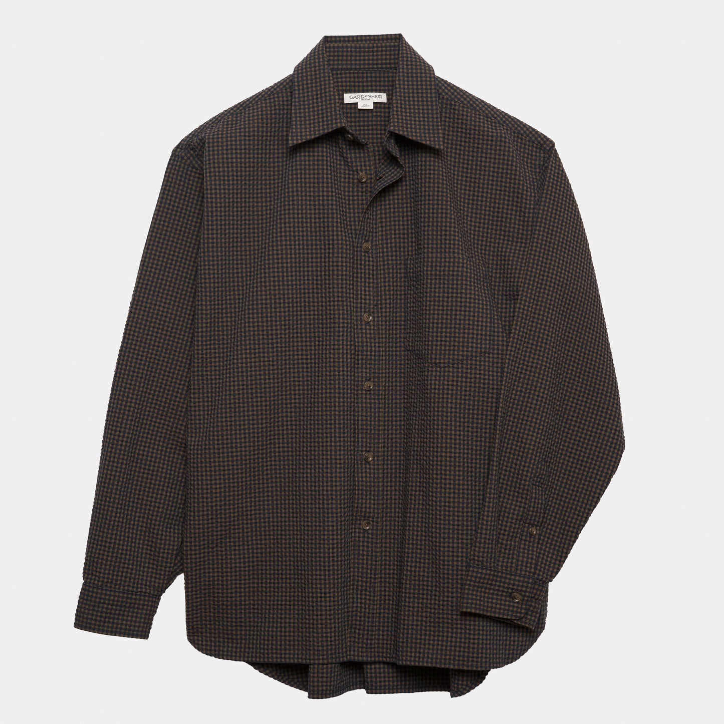 Gingham Seersucker Gardening Chemise in Brown Field Check