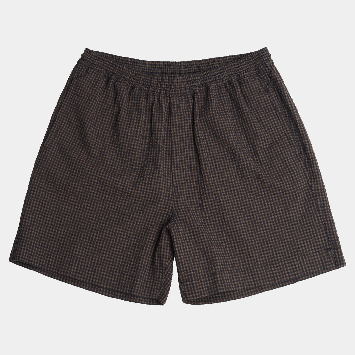 Gingham Seersucker Relaxed Short in Brown Field Check