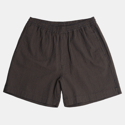 Gingham Seersucker Relaxed Short in Brown Field Check