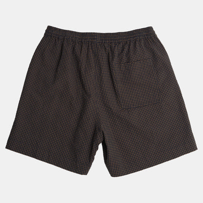 Gingham Seersucker Relaxed Short in Brown Field Check