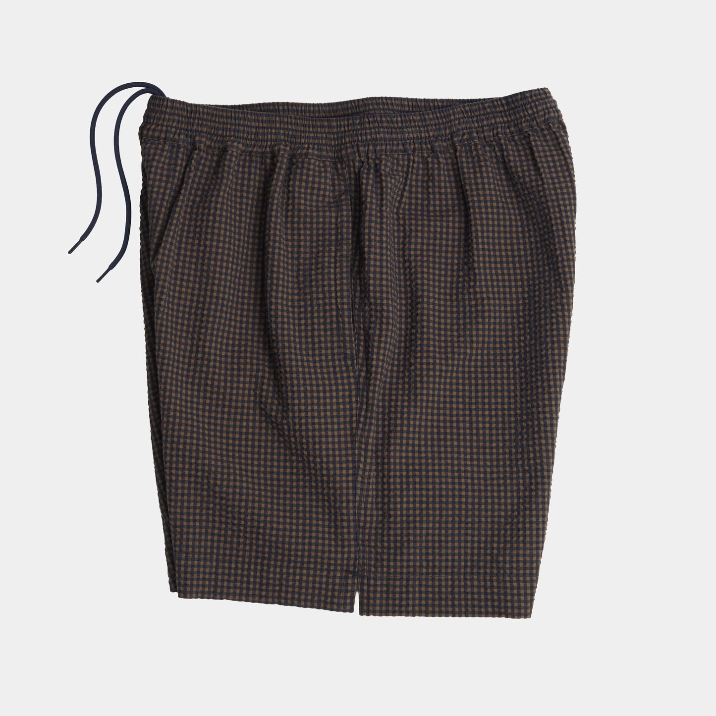 Gingham Seersucker Relaxed Short in Brown Field Check