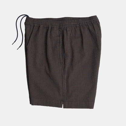Gingham Seersucker Relaxed Short in Brown Field Check