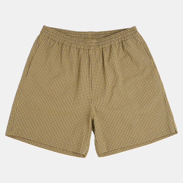 Gingham Seersucker Relaxed Short in Green Field Check – Gardenheir