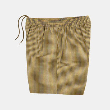 Gingham Seersucker Relaxed Short in Green Field Check