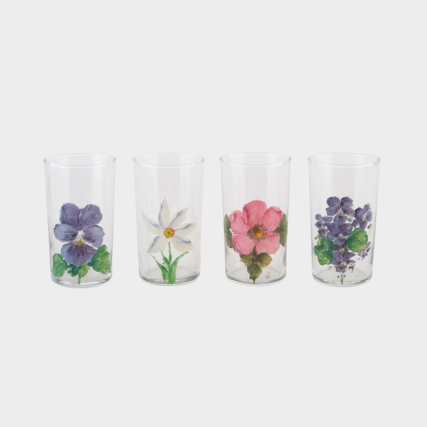 Vintage Set of 4 Hand Painted Floral Glasses- Set 1