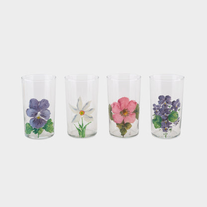 Vintage Set of 4 Hand Painted Floral Glasses- Set 1