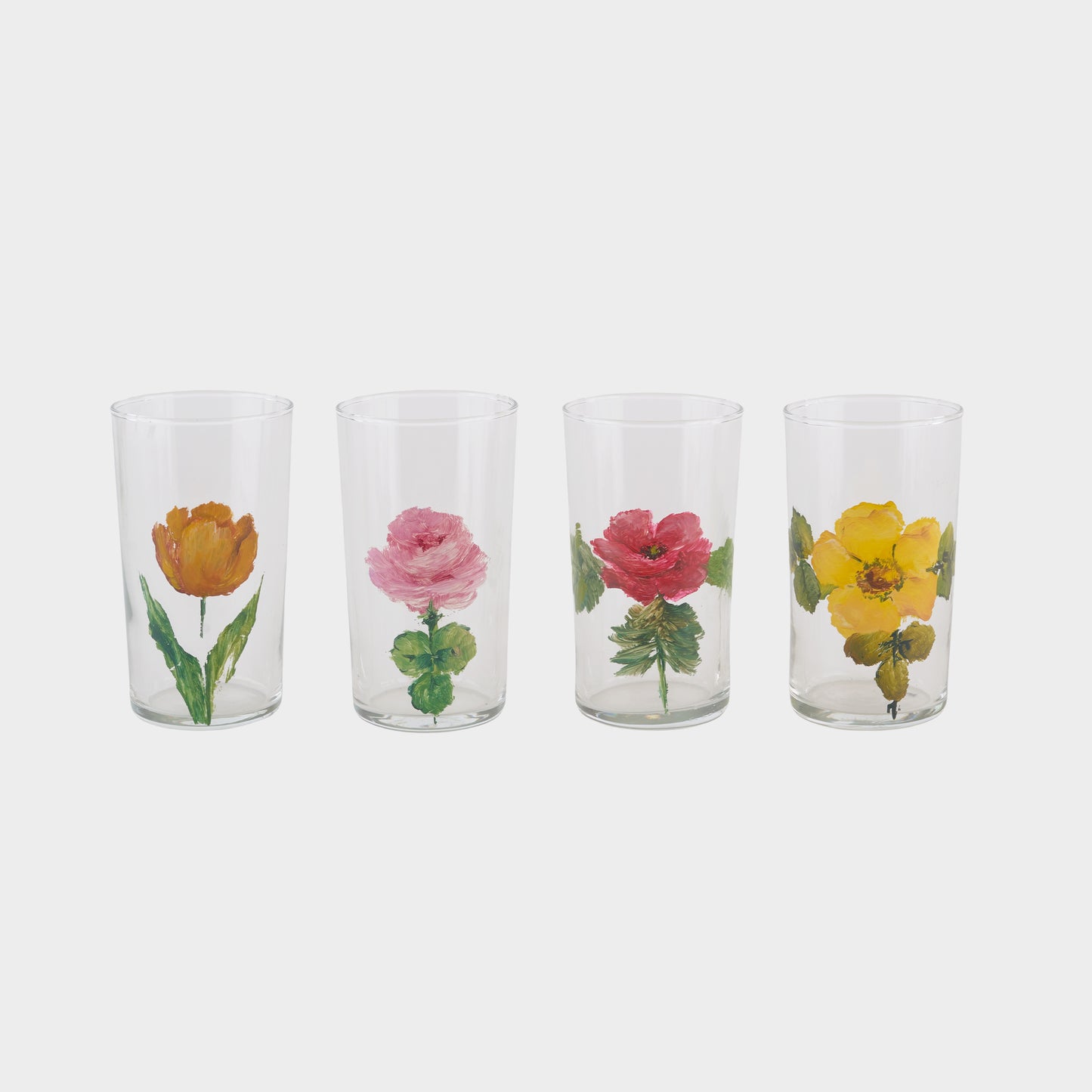 Vintage Set of 4 Hand Painted Floral Glasses- Set 2
