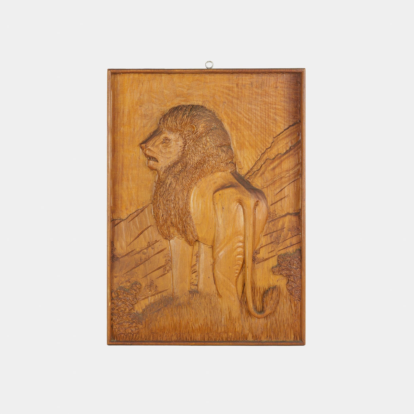 Vintage Carved Lion Plaque, New York. 1940/50s