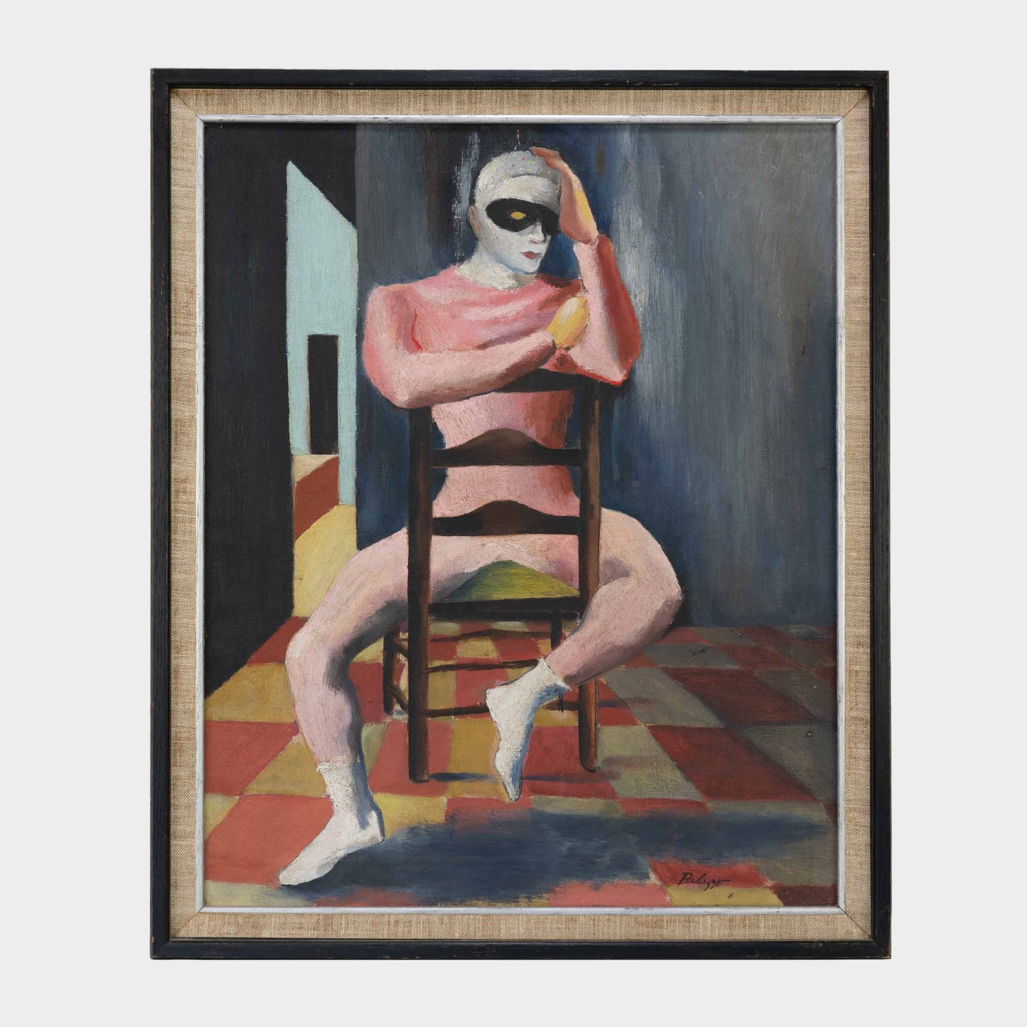 Vintage Oil Painting of Harlequin, New York, 1940's