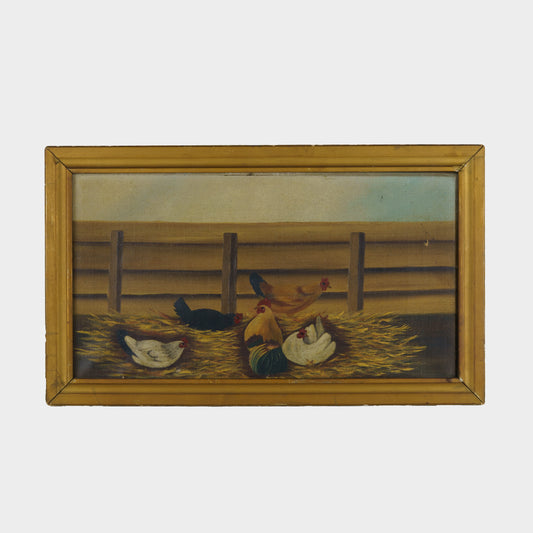 Antique Painting of Hens, 19th C