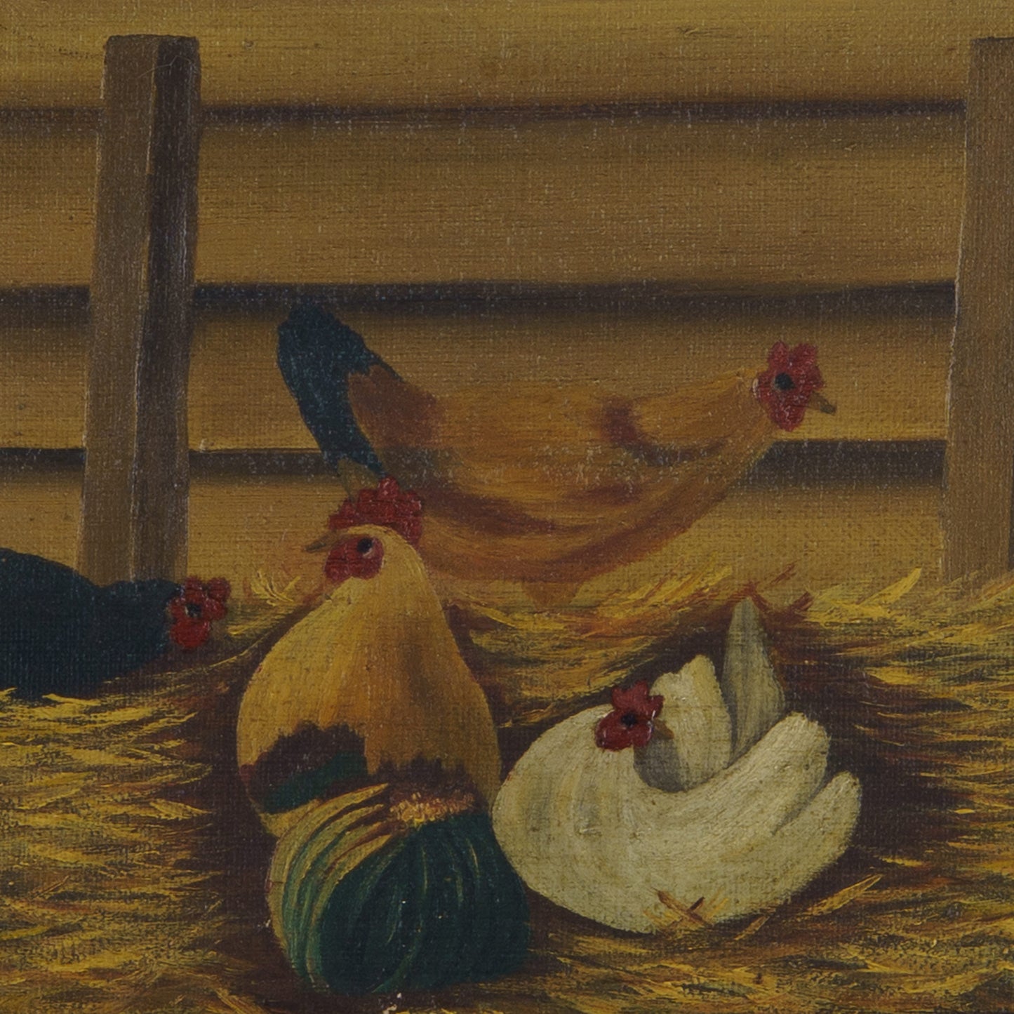 Antique Painting of Hens, 19th C