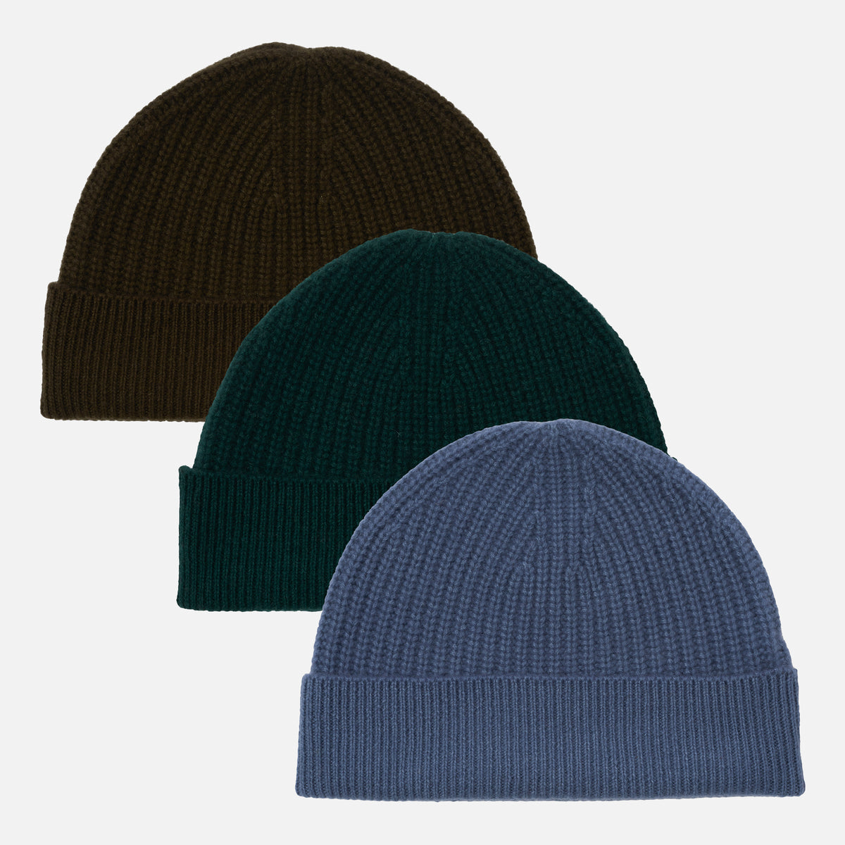 Himalayan Cashmere Fisherman Ribbed Beanie — Sea Palette