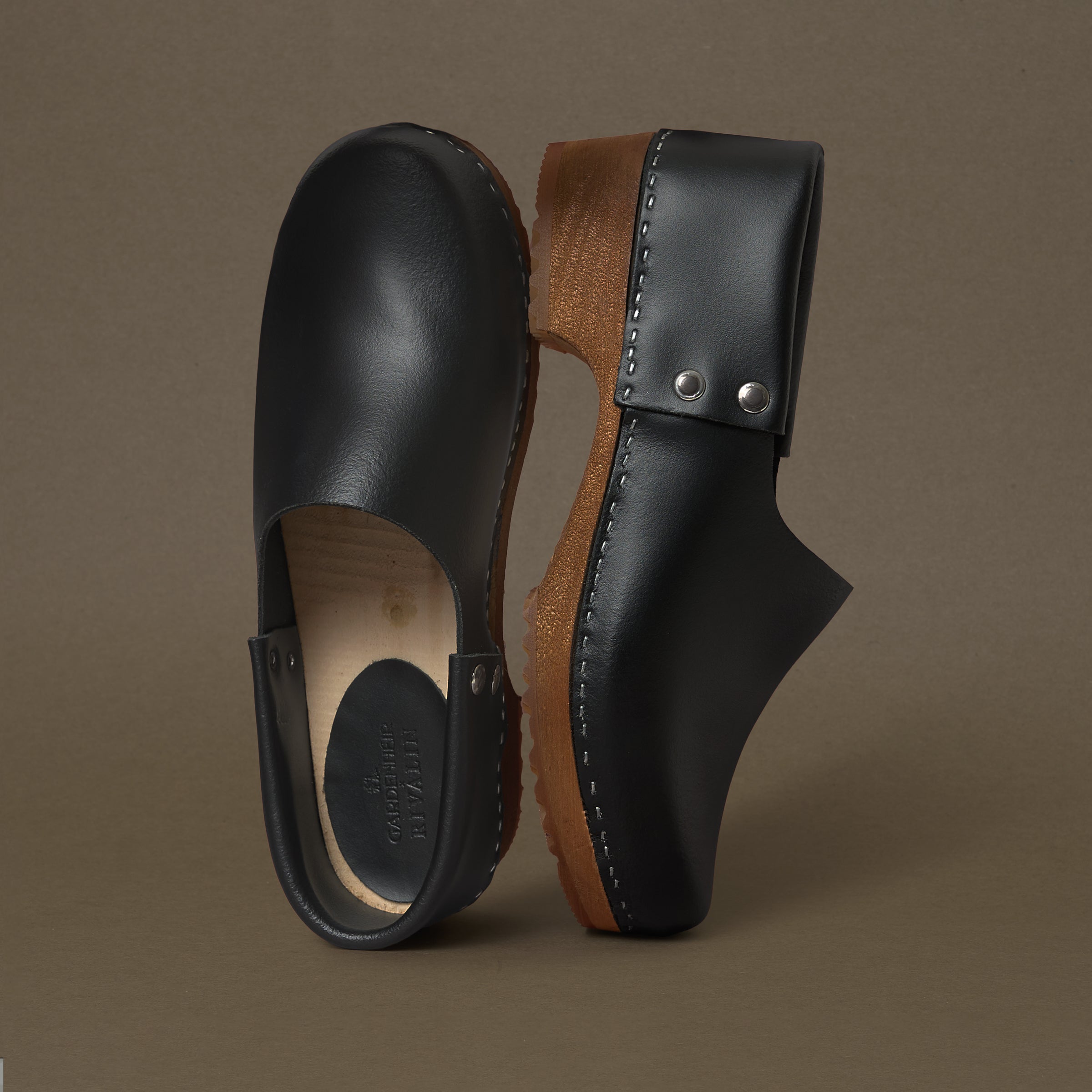 French Leather Clogs in Black