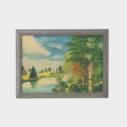 Vintage Oil on Canvas Board Landscape, 1931