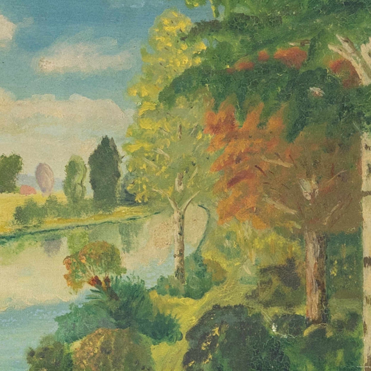 Vintage Oil on Canvas Board Landscape, 1931