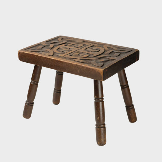 Antique Carved Knot Motif Cricket Stool, UK