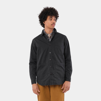 Organic Cotton Moleskin Chore Shirt in Stonewashed Black