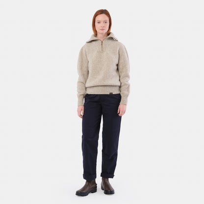 Le Laboureur Recycled Wool Quarter Zip Sweater in Ecru