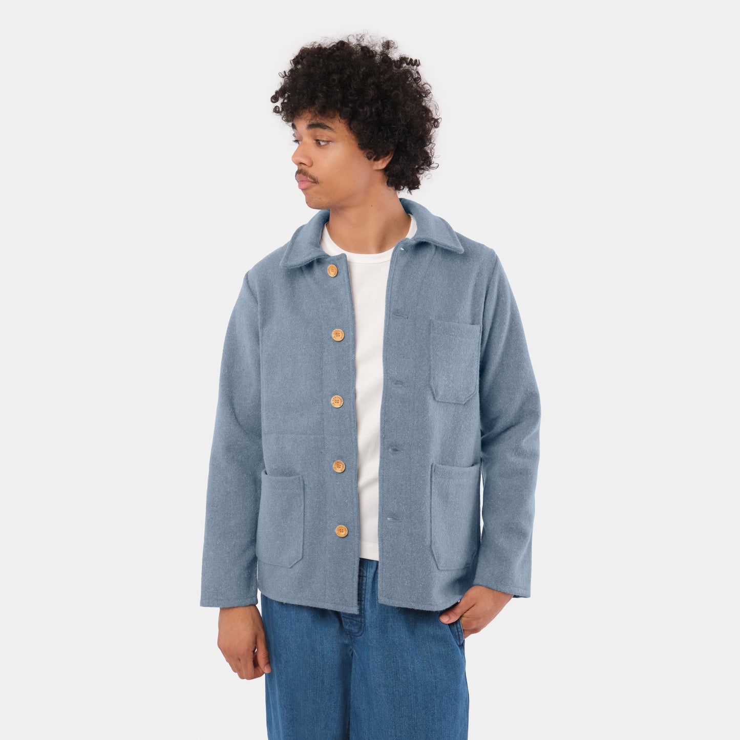 Le Laboureur French Wool Field Coat in Horizon Blue