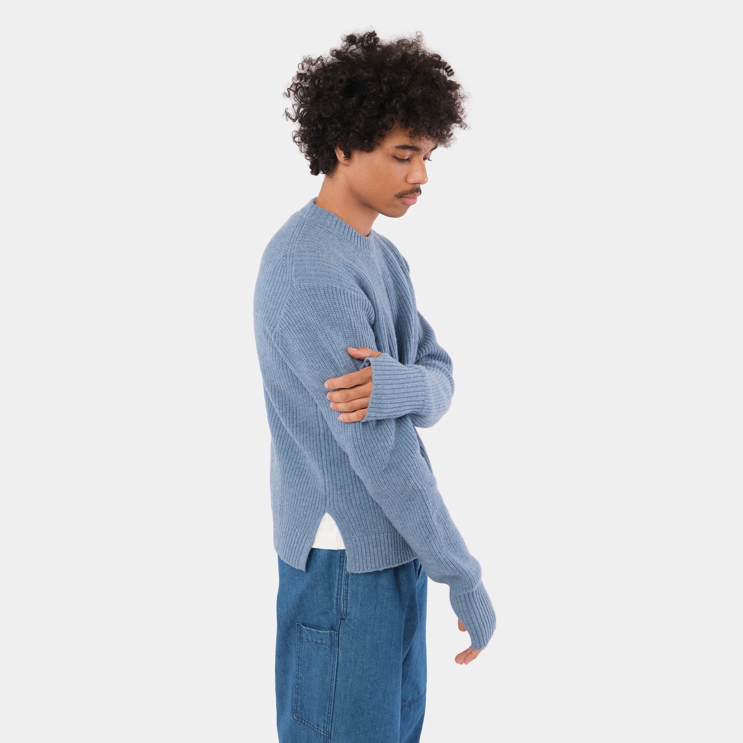 Merino Wool Ridge Knit Sweater with Thumb Holes