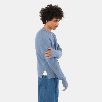 Merino Wool Ridge Knit Sweater with Thumb Holes