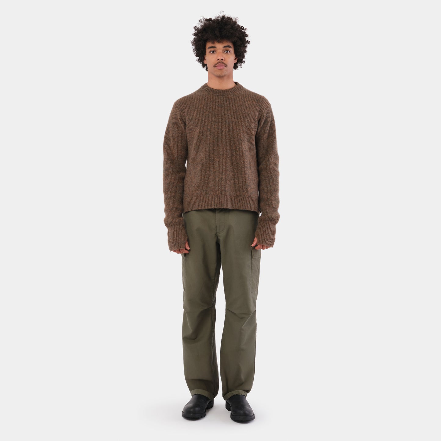 Merino Wool Ridge Knit Sweater with Thumb Holes