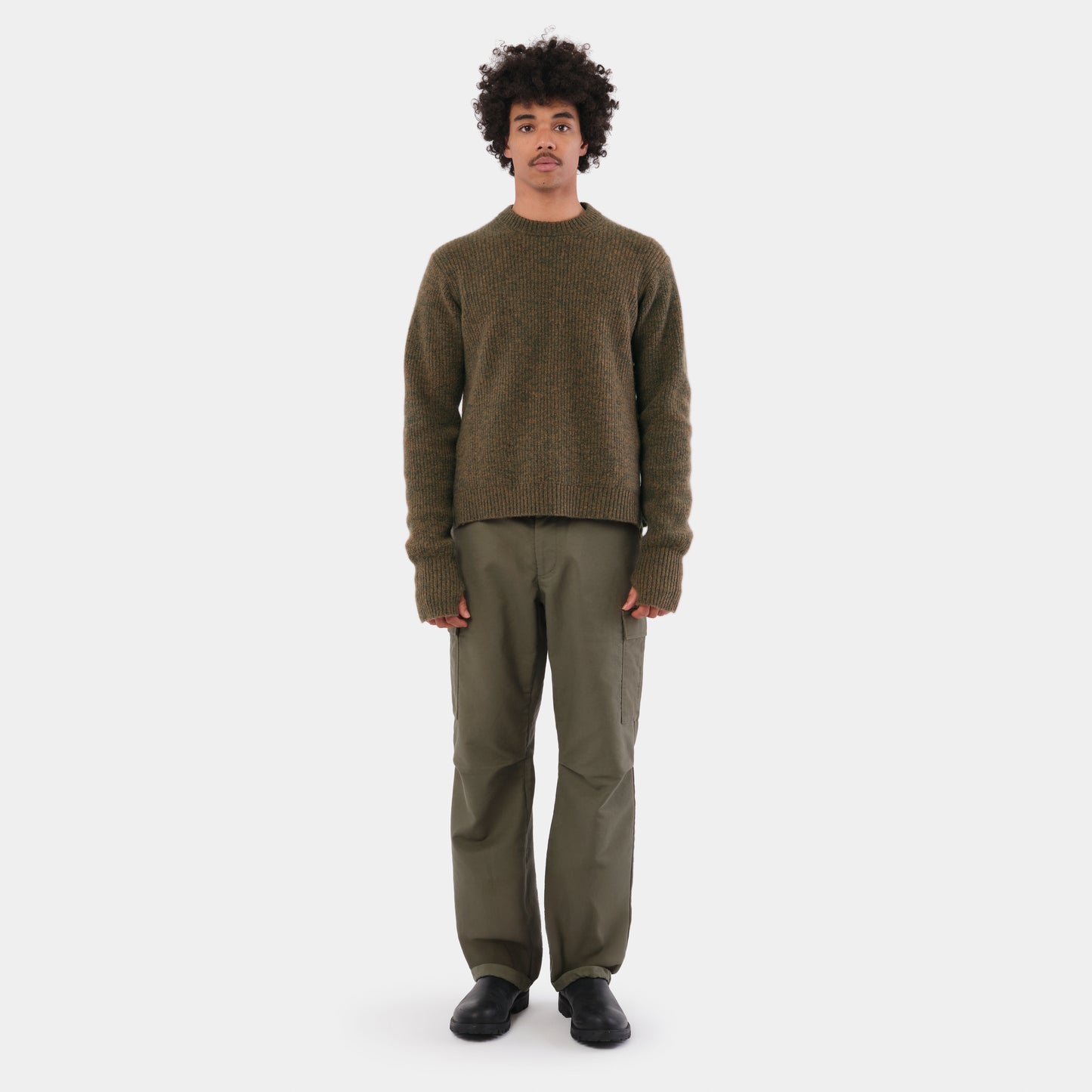 Merino Wool Ridge Knit Sweater with Thumb Holes