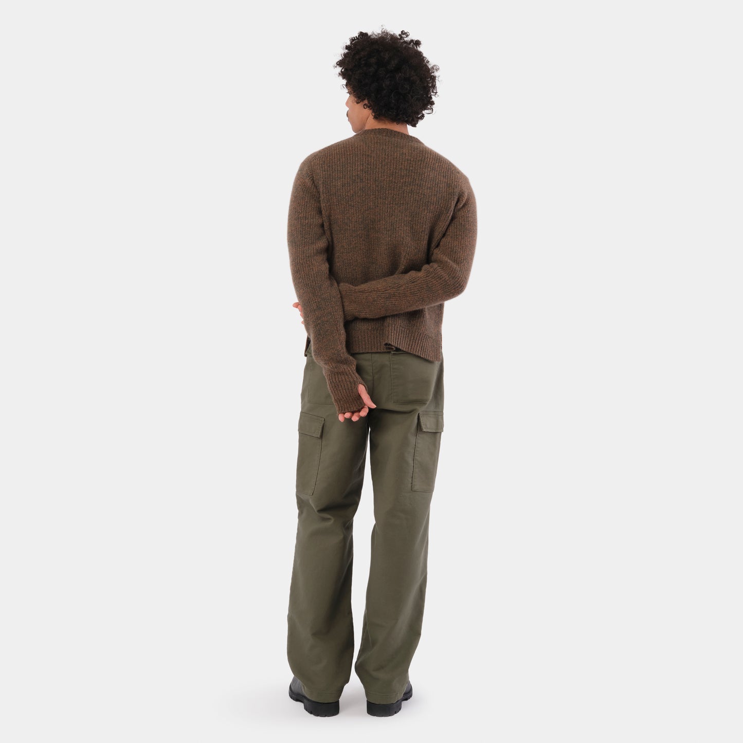 Merino Wool Ridge Knit Sweater with Thumb Holes