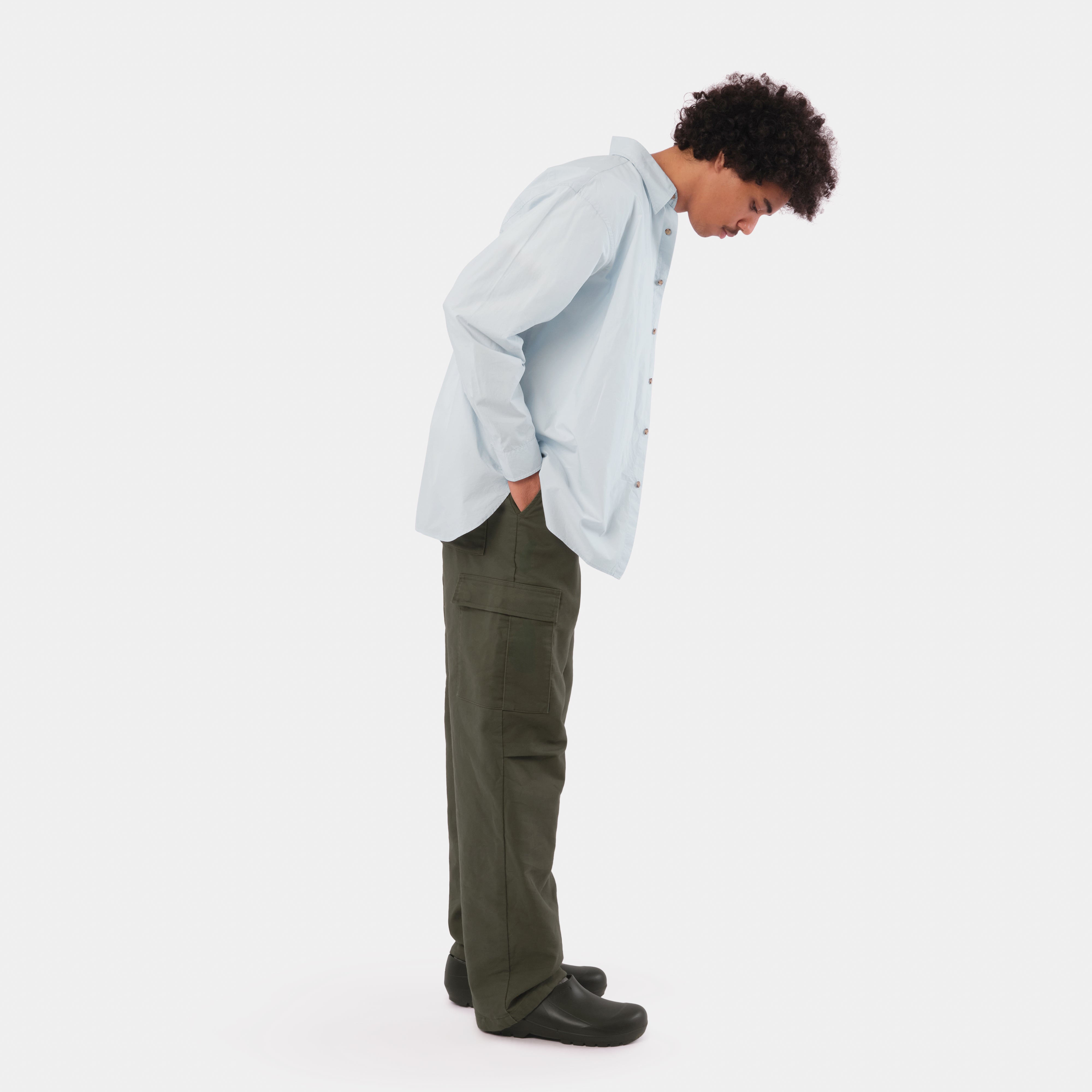 Japanese Typewriter Cotton Gardening Chemise in Oxford Blue