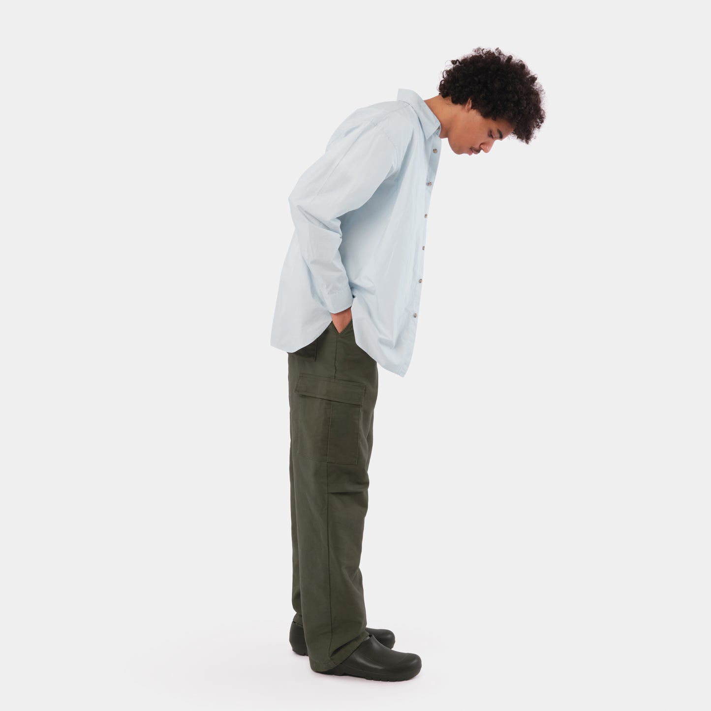 Japanese Typewriter Cotton Gardening Chemise in Oxford Blue