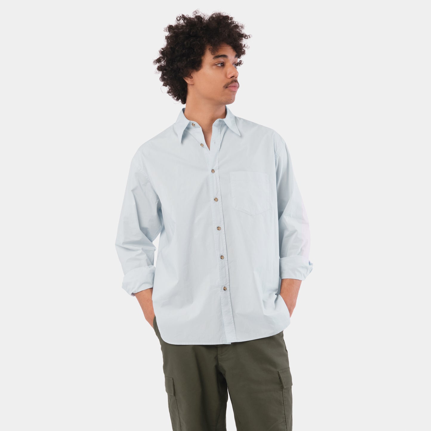 Japanese Typewriter Cotton Gardening Chemise in Oxford Blue