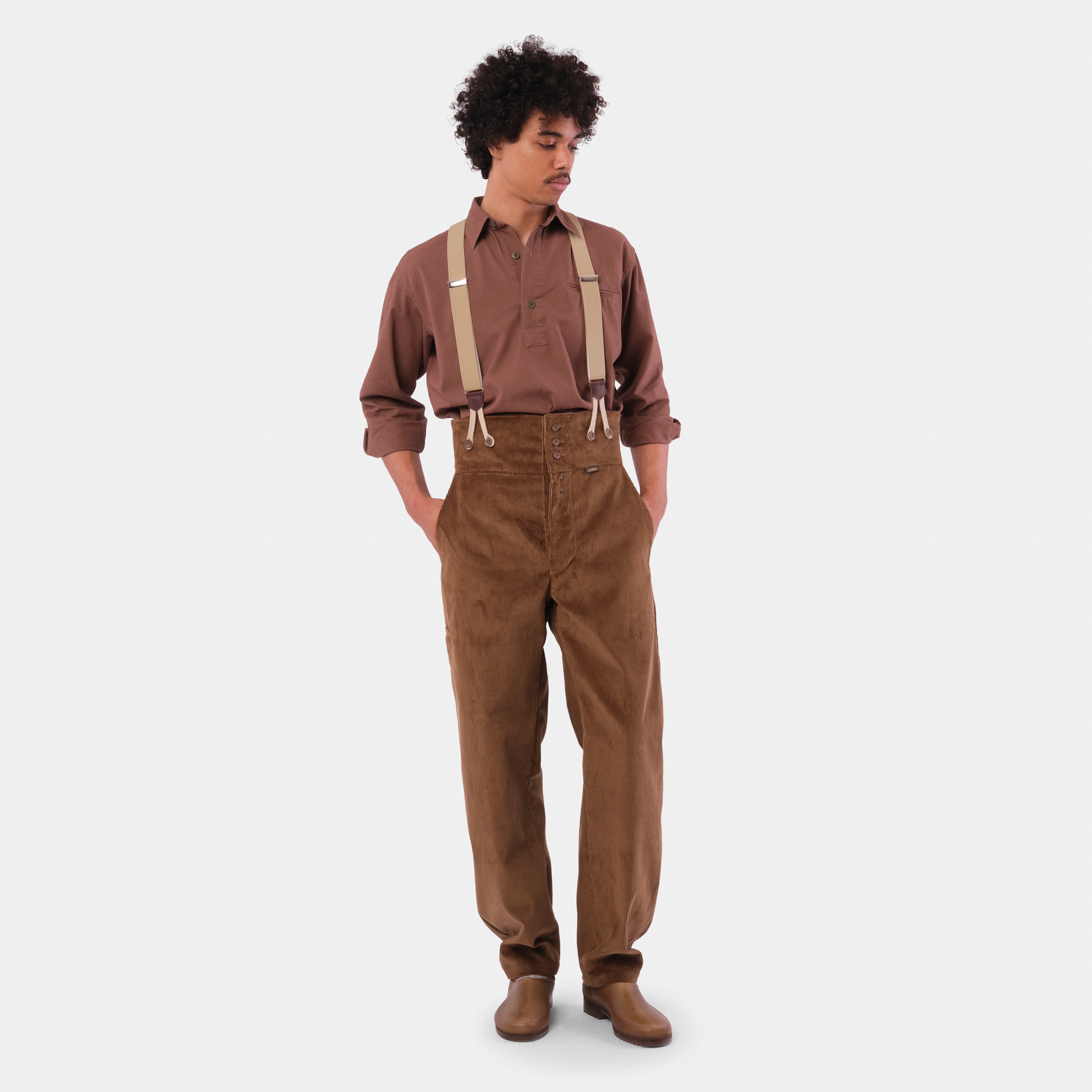 Le Laboureur Corduroy French Farm Pant with Braces in Hazelnut