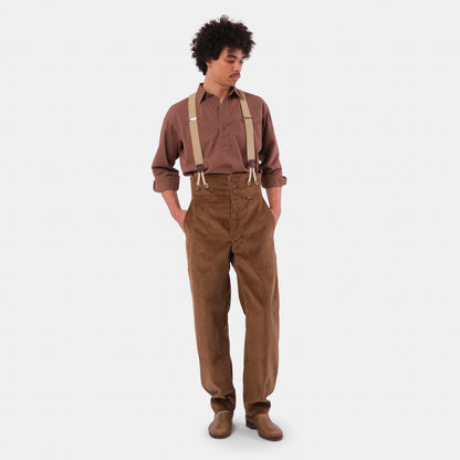 Le Laboureur Corduroy French Farm Pant with Braces in Hazelnut