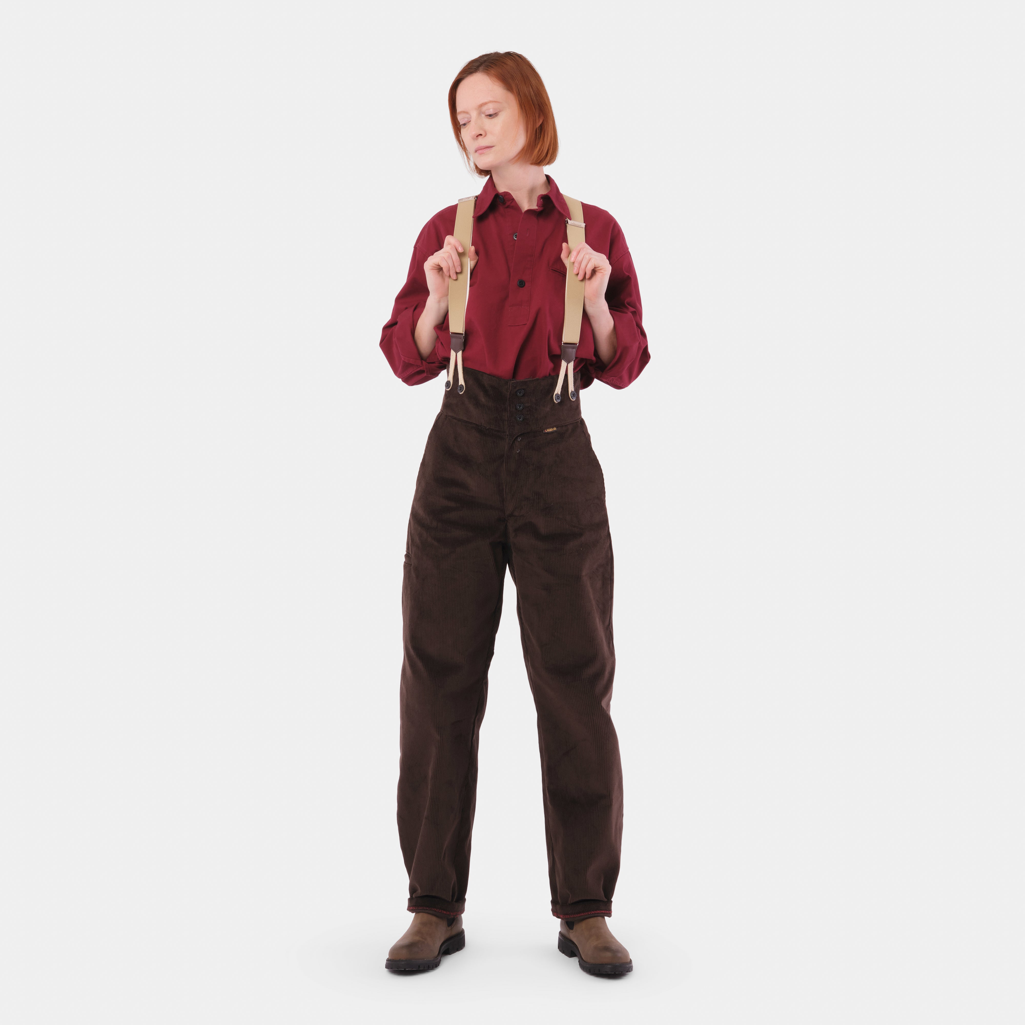 Le Laboureur Corduroy French Farm Pant with Braces in Dark Walnut
