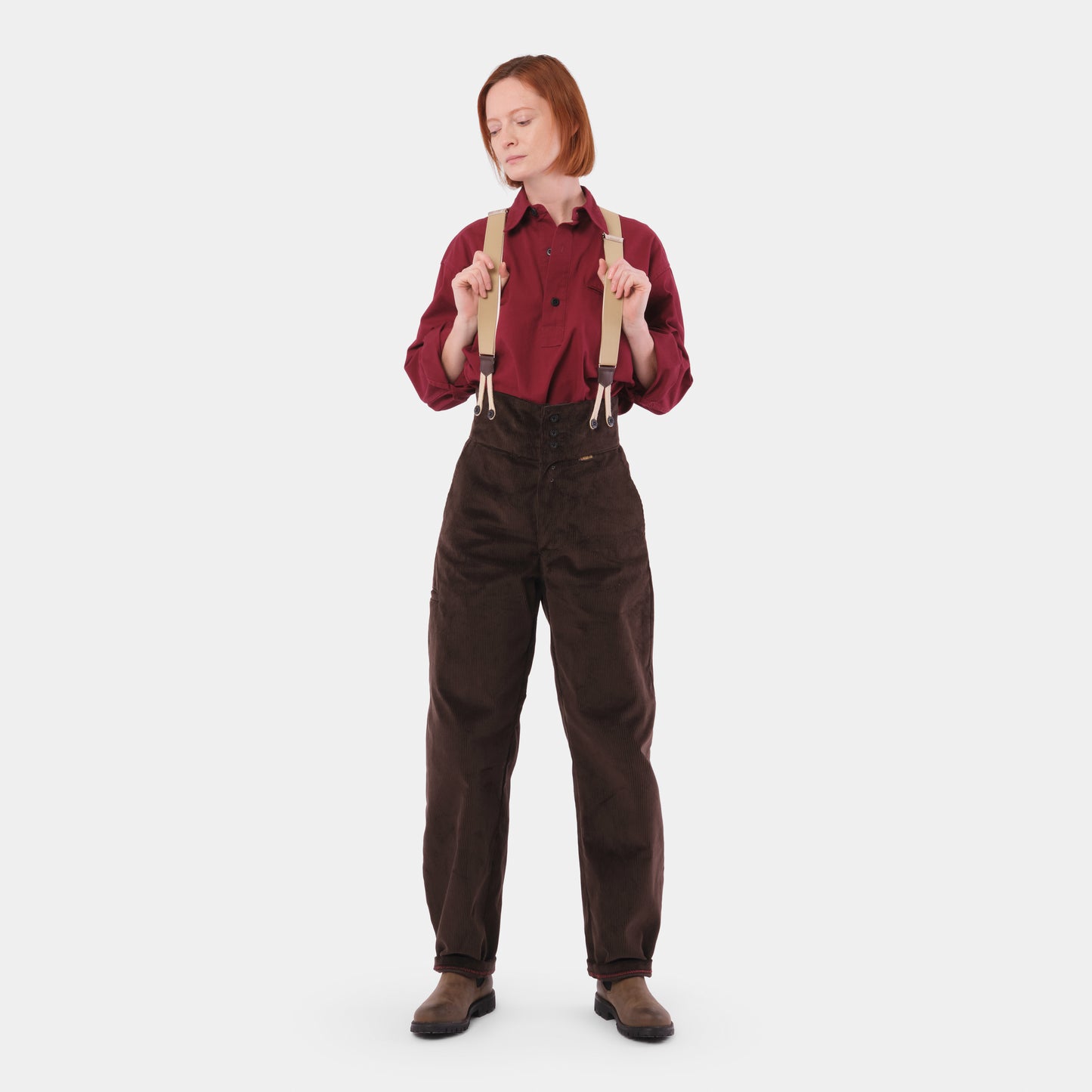 Le Laboureur Corduroy French Farm Pant with Braces in Dark Walnut