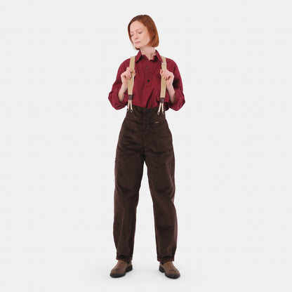 Le Laboureur Corduroy French Farm Pant with Braces in Dark Walnut