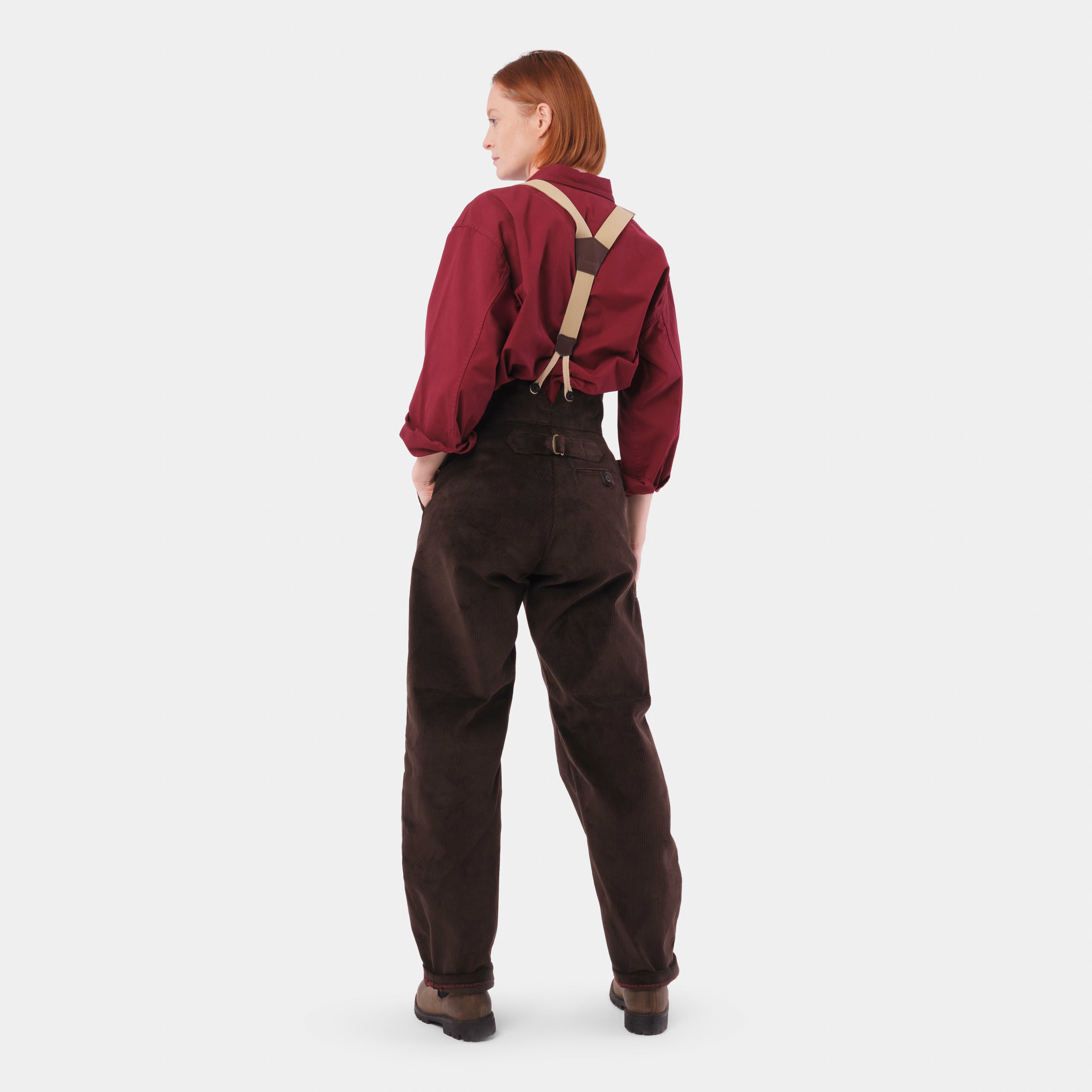 新品　Russeluno CORDUROY CONVERTIBLE PANTS Le Laboureur Corduroy French Farm Pant with Braces in Dark Walnut