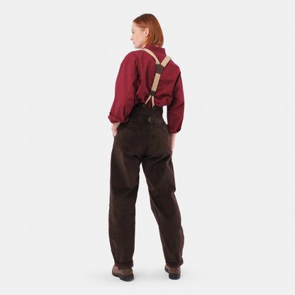 Le Laboureur Corduroy French Farm Pant with Braces in Dark Walnut