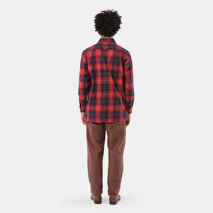 Le Laboureur French Flannel Long Work Shirt in Red