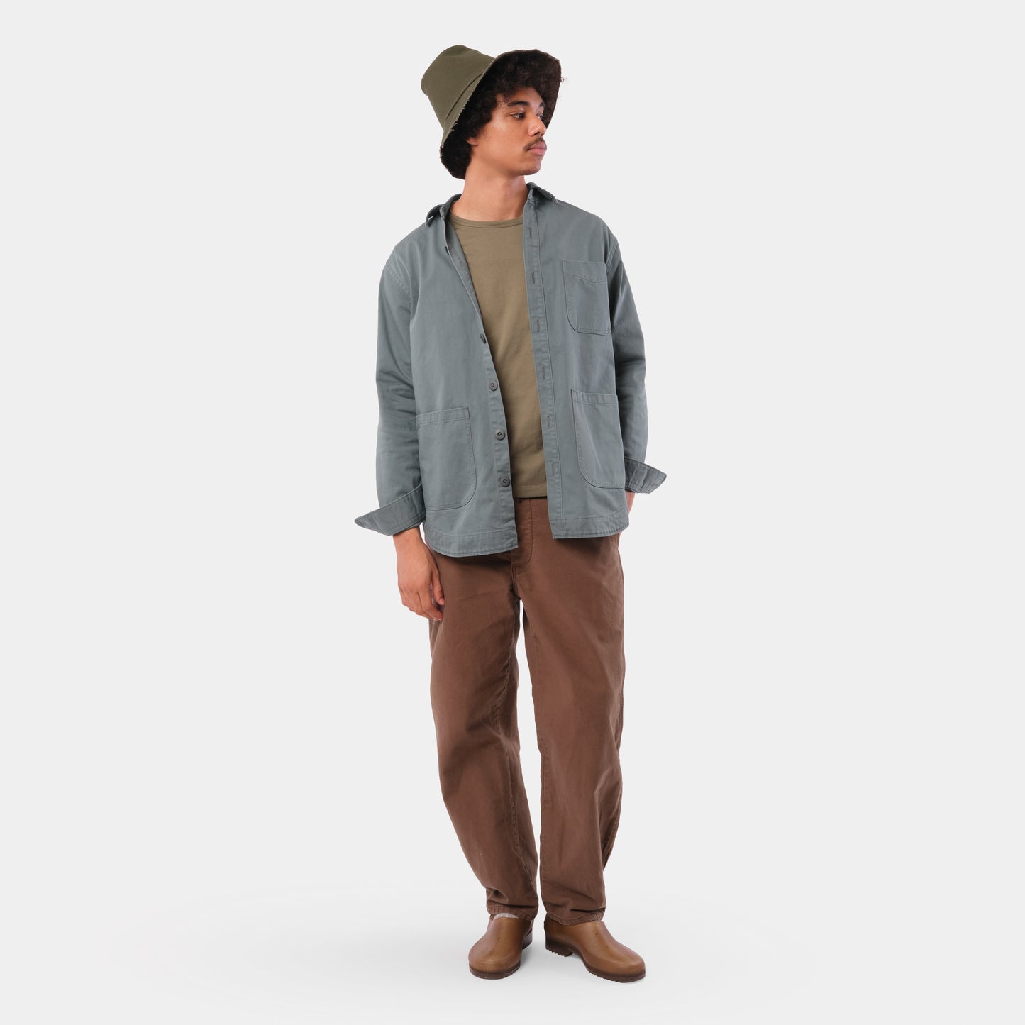 Organic Cotton Moleskin Chore Shirt in Stonewashed Verdigris