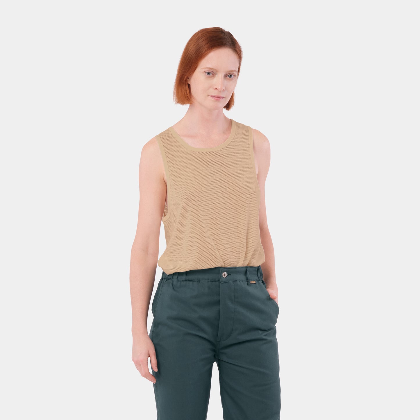 Cotton Mesh Tank Top in Wheat