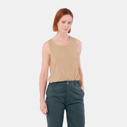 Cotton Mesh Tank Top in Wheat