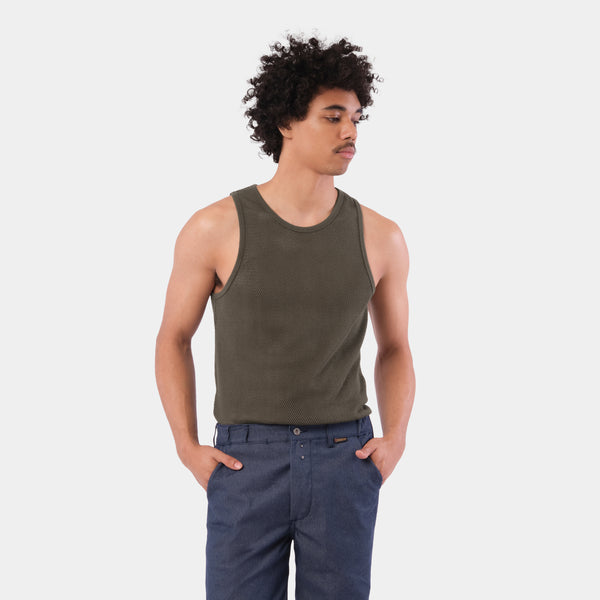 Cotton Mesh Tank Top in Drab Olive – Gardenheir