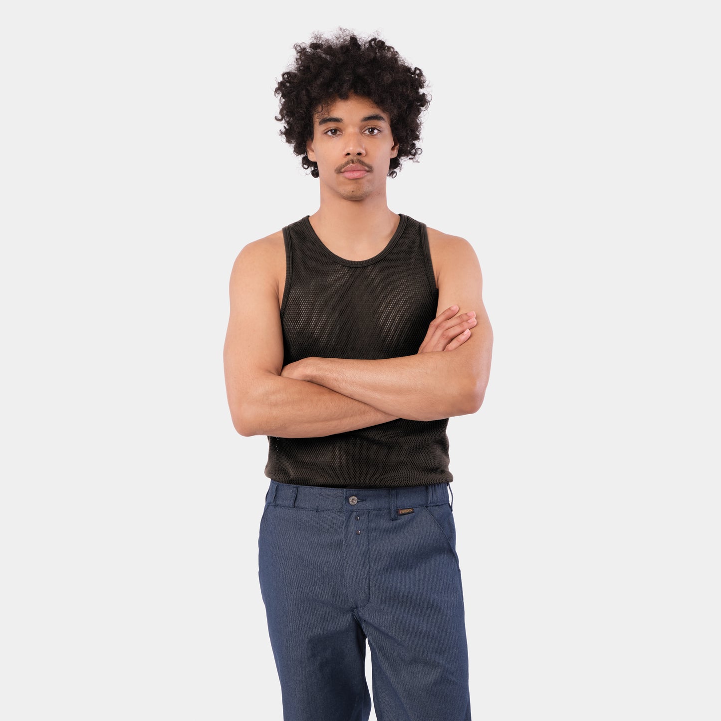 Cotton Mesh Tank Top in Black