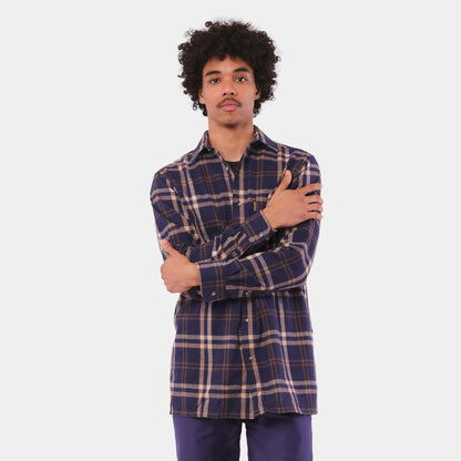 Le Laboureur French Flannel Long Work Shirt in Blue