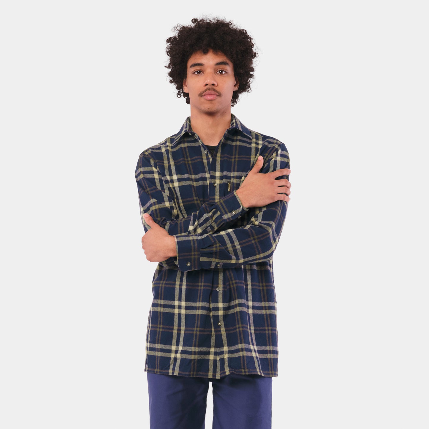 Le Laboureur French Flannel Long Work Shirt in Blue