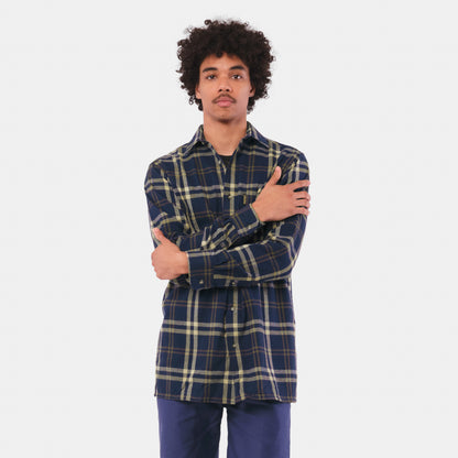 Le Laboureur French Flannel Long Work Shirt in Blue
